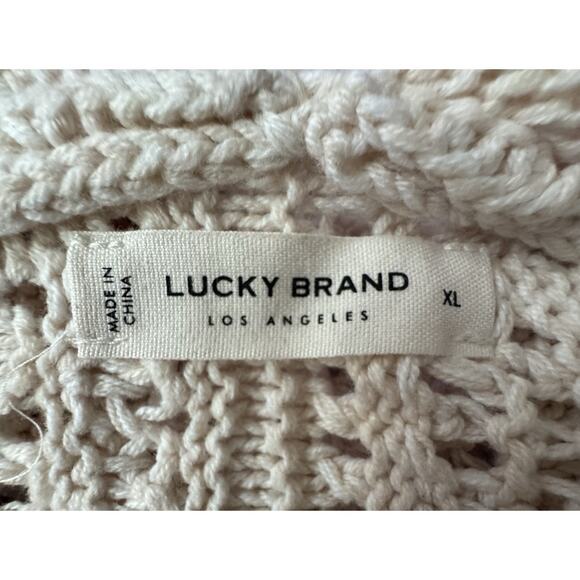 Lucky Brand Open Knit Crochet Cardigan Sweater women's Medium Cream Size XL - Picture 7 of 7